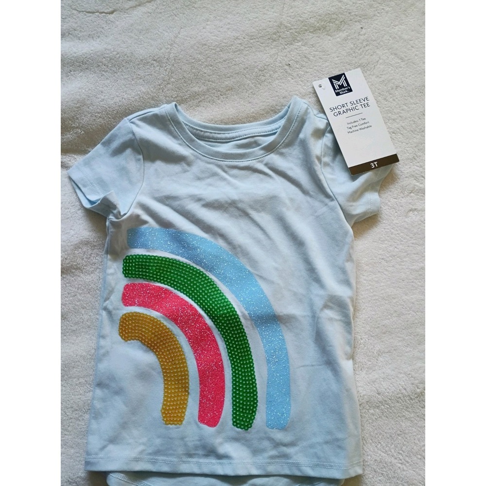 Modern Moments Light Blue Rainbow Graphic Short Sleeve Crew Neck T-Shirt 3T